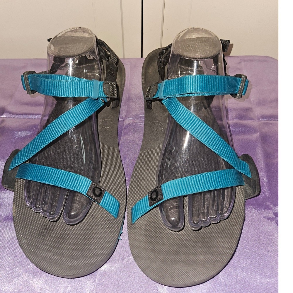 Xero Shoes Z-Trail Mens 10 Barefoot Sport Sandals Black Blue Lightweight Hiking